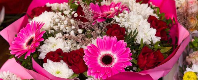 Allen's Flowers offers Thank you Flowers. Mixed colorful flowers background. Vibrant colors of mixed flowers backdrop. gerbera, tulips and mix of summer flowers bouquet